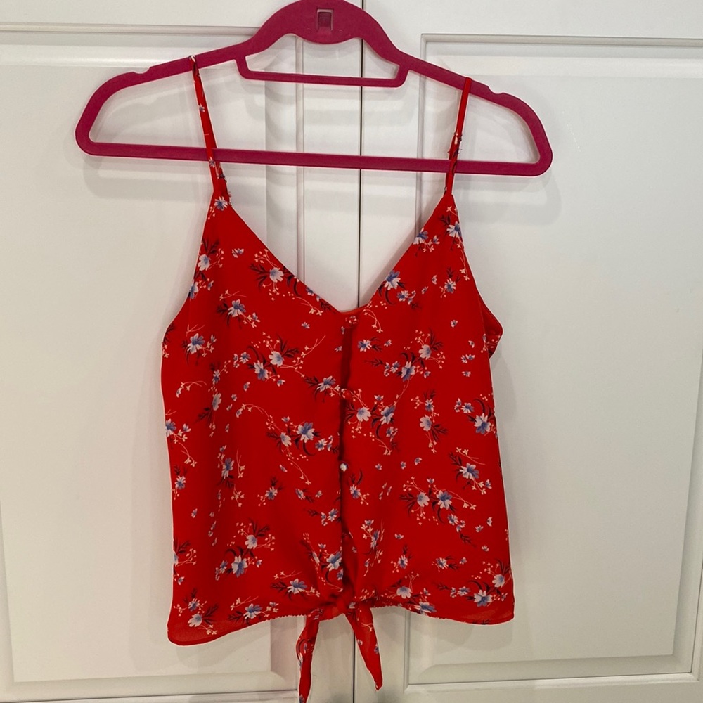Red floral tie tank top